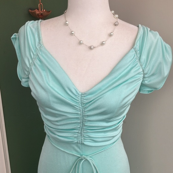 Vintage 70s Sea Foam Green Maxi Dress - Picture 2 of 7